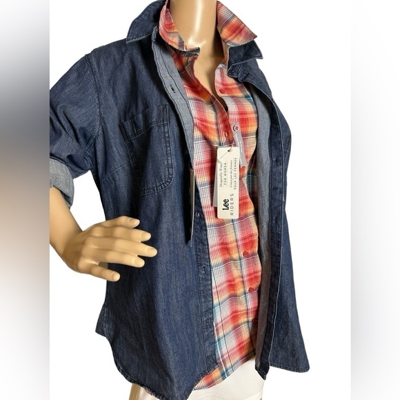 Perfect dark Blue denim Jean shirt,NWT! Vintage ,Yellowstone,cotton XL PTP 22.5” - Picture 4 of 15